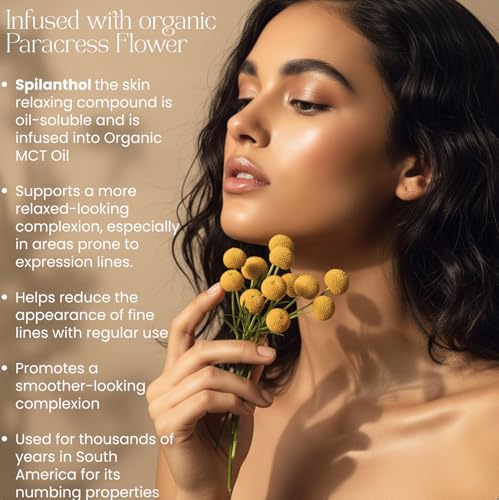 100% Organic Paracress Flower Spilanthes Facial Oil Serum for Face MCT Coconut Oil Infused with Paracress Spilanthes Acmella Oleracea Flowers for Anti-Aging Anti-Wrinkle Moisturizing Miracle 1 Fl Oz