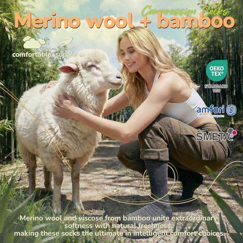 Merino Wool Compression Socks for Women & Men, 20-30 mmHg Knee High Dryarn Socks for Flying, Travel S3-nude Coil Large-X-Large