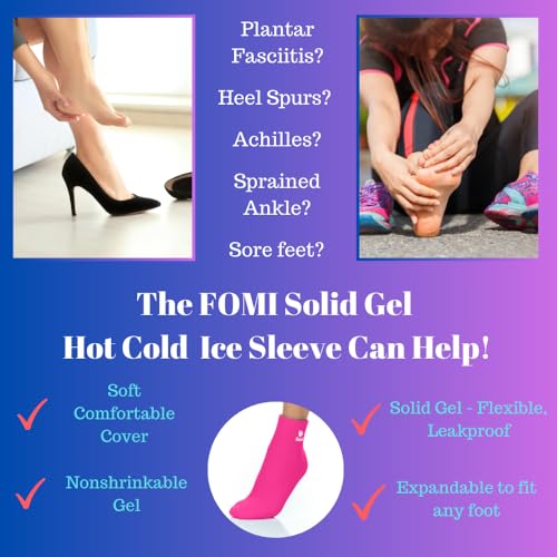 FOMI Hot Cold Full Foot and Ankle Solid Gel Ice Pack | Premium Comfort 360 Degree Cooling Compression Wrap for Plantar Fasciitis, Heel Spurs, Achilles, Tendonitis, Sore Feet, Gout | One Size (Pink) Pink