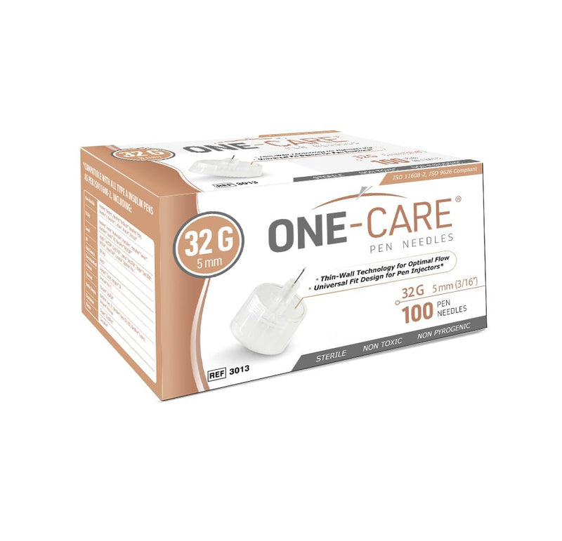 ONE-CARE Pen Tips 32G x 5mm, Box of 100, Universal Fit