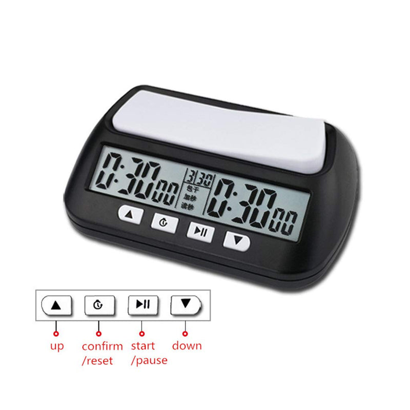 Professional Chess Clock Compact Digital Watch Count Up Down Timer Board Game Stopwatch Competition Hour Meter Black Plastic