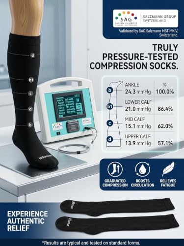 Copper Compression Socks for Women & Men 20-30mmHg - Knee High Seamless Toe Stockings for Nurses, Pregnancy, Travel Flying, Running Black 2 Pairs Large-XLarge