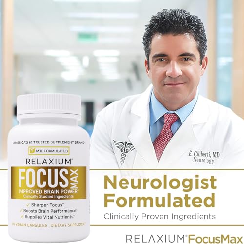 Relaxium FocusMax, Brain & Focus Health Supplement, Mental Clarity Support, Proven Concentration, Focus, Memory, & Nootropics Booster, USA-Manufactured, 30 Vegan Capsules (Pack of 3) 30 Count (Pack of 3)