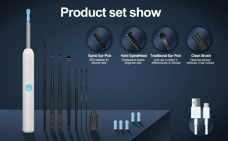 Ear Wax Removal - Ear Cleaner with Camera - Earwax Remover Tool with 8 Pcs Ear Set - Wireless Ear Scope Otoscope with Light - Ear Camera with 6 Ear Spoon - Ear Cleaner (Black) Black - BeesActive Australia