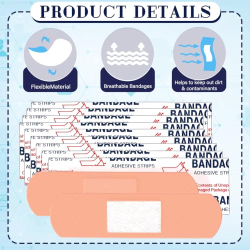 YIXIN 2000 Pcs 3/4" x 3" Adhesive Bandages Waterproof Breathable Band Aid, Suitable for Sensitive Skin, Suitable for Homeless Care Supplies, First Aid Kits, School Nurses, Enterprises, Etc