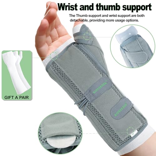 KONSEDIK Wrist Brace With Thumb Support for Dequervains Tendonitis,Thumb Brace for Carpal Tunnel, Wrist ganglion cyst, Arthritis Pain Relief,Thumb Spica Splint for night rest(Right Hands,Large) Large Right Hands,Grey