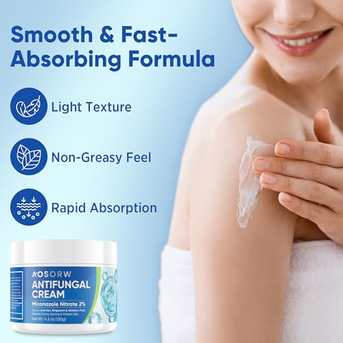 AOSORW Antifungal Cream for Jock Itch - Miconazole Anti Fungal Cream for Itchy Skin Relief Extra Strength - Ringworm Treatment for Humans - Athlete's Foot Treatment - 4.2 oz (120g)