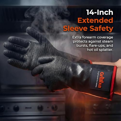 932°F Heat Resistant BBQ Grill Gloves, Extra-Thick Cotton Lining, 14 in, XL Roomy Fit-14INCH-932℉-PRO