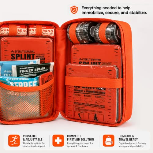 EVERLIT CARE Splint Kit | 4-Size Moldable Splints, Finger Brace & First Aid
