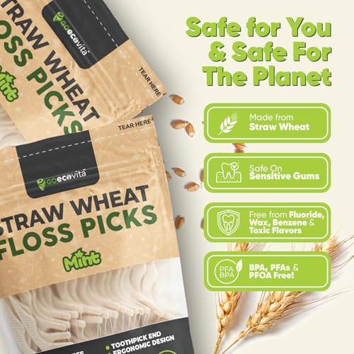Dental Floss Picks - Straw Wheat Handle Flossers | Thin & Shred-Resistant Thread for Tight Gaps | Flossers for Adults | Gentle on Gums & Teeth | Gluten-Free & Vegan (400 Pack, Mint) 400 Count (Pack of 1)