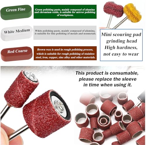 185Pcs Polishing Buffing Wheel Kit, Felt Wool Pad Set, Rotary Accessories with Sanding Drum, Polishing Compound, Grinding Head, 1/8" Shank for Jewelry Metal Polishing, Compatible with Dremel 185pcs-10 Styles