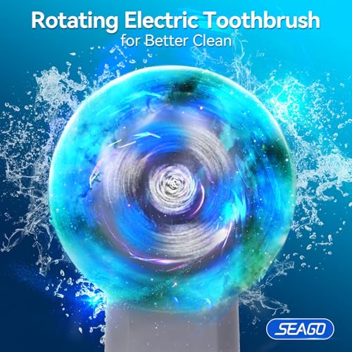 SEAGO Rotating Electric Toothbrush with 8 Round Brush Heads, with 5 Cleaning Modes, Sonic Technology Whitening Teeth in 14 Days, for Adult and Kids，SG-2603 (Black) Black