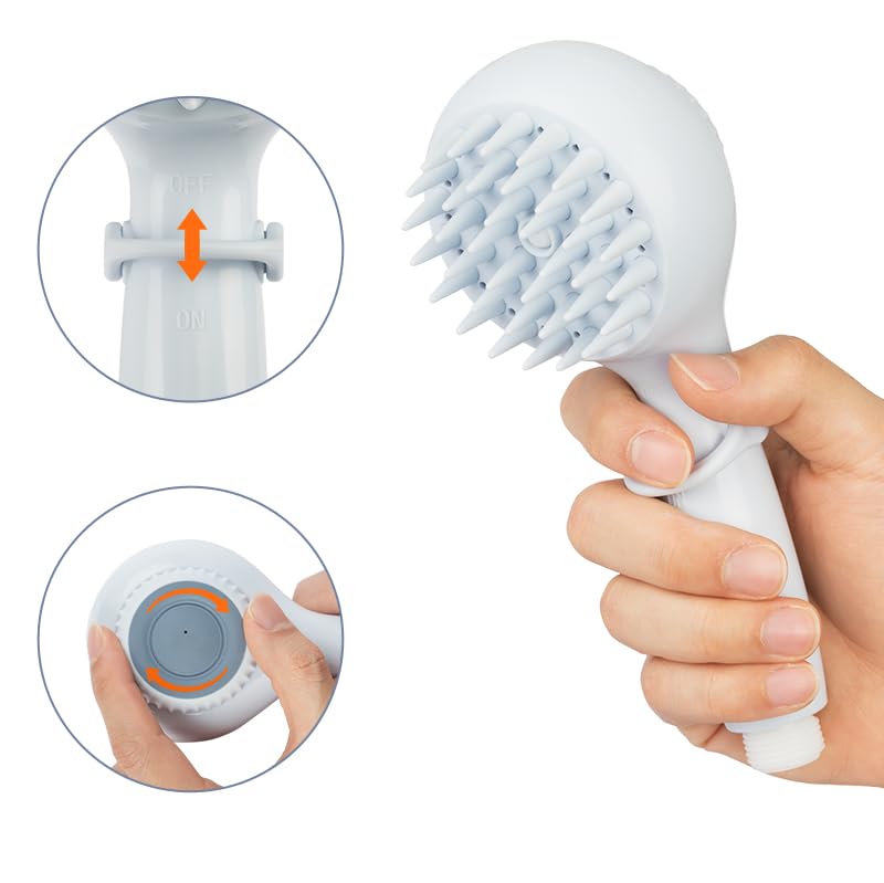 Detachable Dog Shower Head & Pet Shower Brush. Stainless Steel Hose, Soap Storage, Undercoat Nozzle for Dogs. Suites for 1/4'' Indoor bathroom faucet and 3/4'' Outdoor shunt. - BeesActive Australia