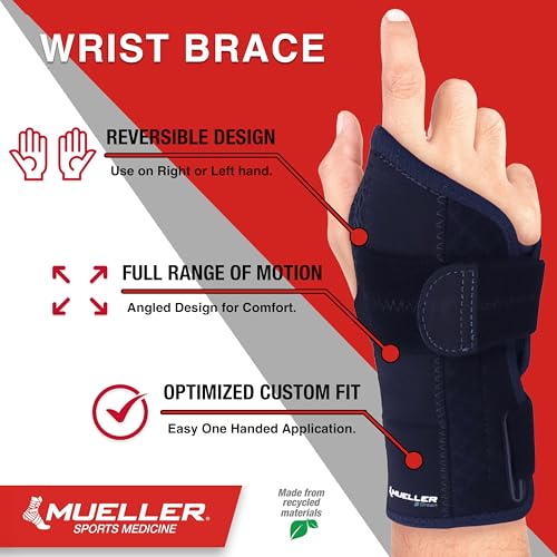MUELLER Sports Medicine Reversible Green Wrist Brace for Men and Women, Wrist Pain Relief Support, Ideal for Carpal Tunnel, Tendonitis, Arthritis, Fits Left or Right Hand, Black, One Size