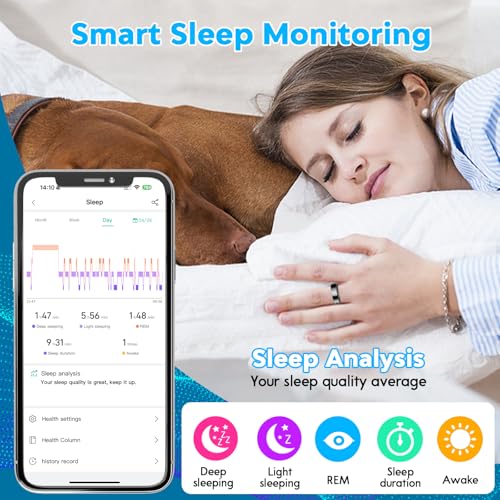 Smart Health Ring,Fitness Rings Tracker with Blood Pressure Monitor Heart Rate Blood Oxygen Sleep Monitor IP68 Waterproof Step Counter Calorie Tracker Health Rings for Women Men Android iOS Phones Black 11