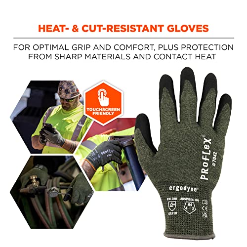 Ergodyne ProFlex 7042 Cut Resistant Work Gloves, ANSI A4, Contact Heat Resistant, Sandy Nitrile Coated Palms, 18g Aramid Medium