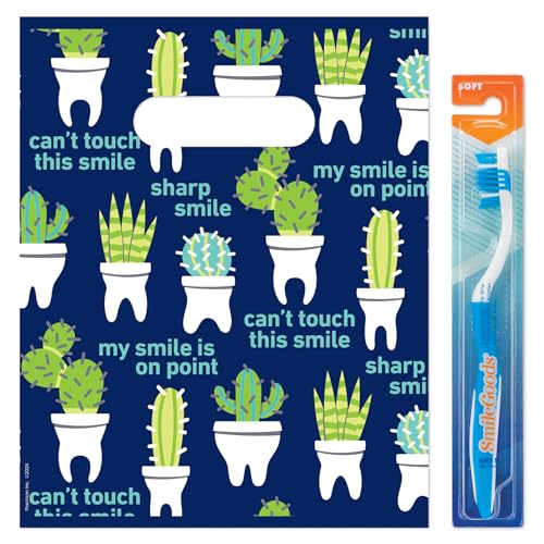 Practicon Cactus Teeth 8" x 10" Dental Giveaway Bag, Dental Hygiene Patient Care Goodie Bag, Dentist Office Plastic Gift Bags, 100 Pack 8" x 10"