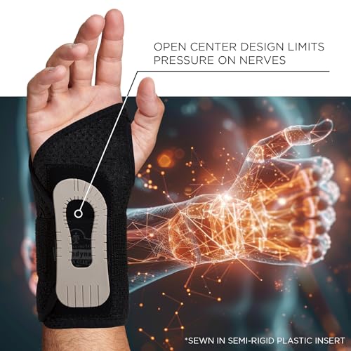 Ergodyne ProFlex 4005 Wrist Brace, Splint Open Stay for Structured Wrist Support, Adjustable Single Strap Black Small