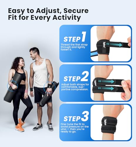 2-Pack TFCC Wrist Brace Support for Ulnar Pain, Carpal Tunnel & Tendinitis Relief, Dual Adjustable Straps Wrist Wrap, Breathable Comfortable Wrist Brace for Sports, Work & Daily Use (Black) Black
