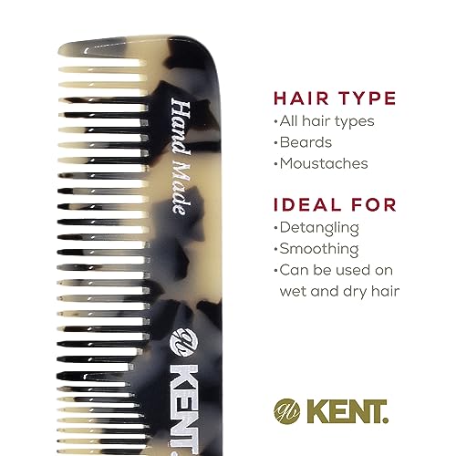 Kent OT TW Pocket Comb - Handmade Fine and Wide Tooth Hair Comb for Men, Women, and Kids - Travel, Beard, and Mustache Comb - Saw Cut and Hand Polished Made in England 2 Pack White Tokyo