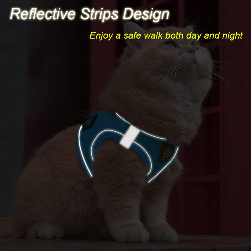 FEimaX Dog Harness with Leash for Small Medium Dogs Cats Soft Mesh Puppy Harness Breathable Chest Harness Adjustable Reflective No Pull Vest Chihuahua Cat XS (Chest 26-29cm) Blue - BeesActive Australia