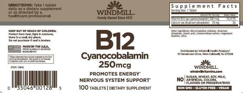 Vitamin B-12 TABS 250 MCG WMILL Size: 100