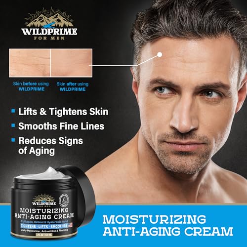 Men's Face Moisturizer Cream - Anti Aging & Wrinkle - Men's Shave Lotion - Made in USA - Collagen, Hyaluronic Acid, Vitamins E & A, Avocado Oil - Age Facial Skin Care, Day & Night Moisturizing, 4 oz 4 Ounce (Pack of 1)