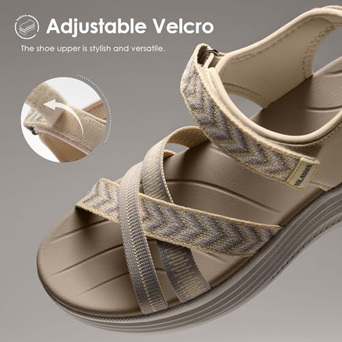 Vilanva Women's Comfortable Orthopedic Platform Walking Sandals with Arch Support Adjustable Buckle Cushioned Midsole for Plantar Fasciitis Relief Casual Sport Summer Outfits 9 Khaki