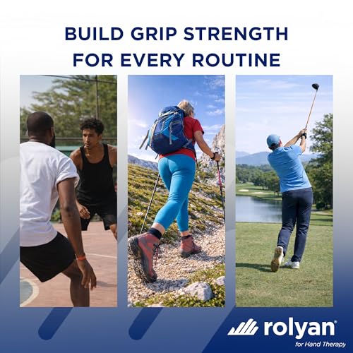 Rolyan Ergonomic Hand Exerciser with Padded Handle, Adjustable Squeeze Tool, 4 Pairs of Rubber Bands for Progressive Resistance, Improves Hand Grip Strength in Fingers, Hand, & Thumb, Black