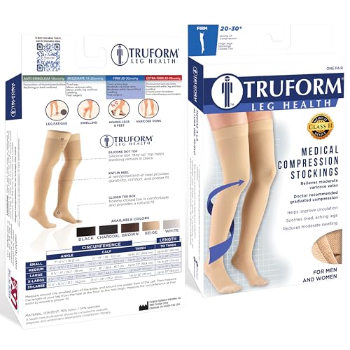 Truform 20-30 mmHg Compression Stockings for Men and Women, Knee High Length, Closed Toe Black X-Large (1 Pair) Microfiber Knit