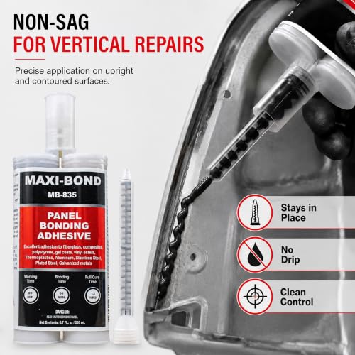 Maxi-Bond Panel Bonding Adhesive MB-835 – Two-Part Epoxy Adhesive, Non-Sag, High Strength for Metal, Fiberglass, Plastic & Composite Panels – Includes Mixing Nozzles, 200 mL (6.75 oz) MB835 200 mL (6.75 oz)