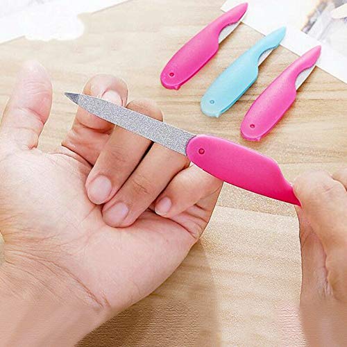 Sinen 3pcs Metal Folding Nail File Stainless Steel Fold Cuticle Professional Double Sided Files Nails Tool Set for Men and Woman(Random Color)