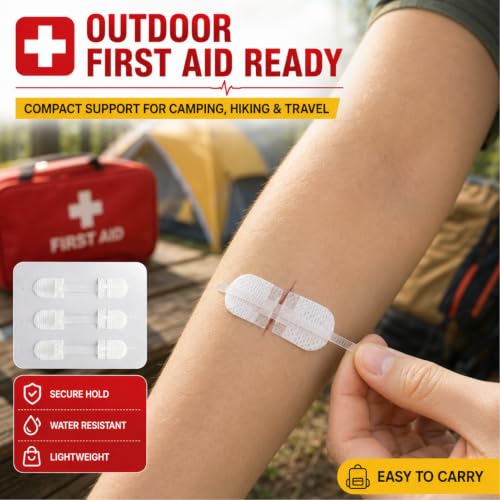 Emergency Wound Closures Adhesive Bandages, Zip Stitch Stickers for Camping, Survival & Household Gear, 3 Pcs (70 * 22mm, White) 70*22mm