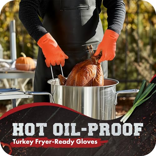 KITCHEN PERFECTION Smoker BBQ Grill Gloves -High Heat Resistant Oven Mitts Orange One Size Fits Most