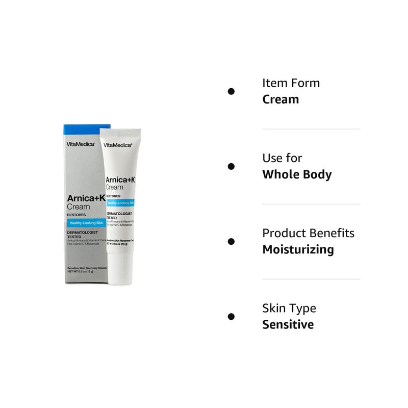 VitaMedica Arnica + Vitamin K Oxide Topical Cream | Sensitive Skin Formula | Arnica Montana | Vitamin K Oxide | Undereye Cream With Vitamin C | 0.5 ounces 0.5 Ounce (Pack of 1) - BeesActive Australia