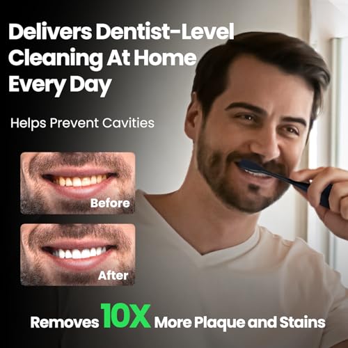 Electric Toothbrush for Adults, Rechargeable Sonic Toothbrush with 180 Days Battery Life, 5 Modes, 48000VPM Motor, Smart Timer, IPX8 Waterproof, 4 Brush Heads and Travel Case, Midnight Blue