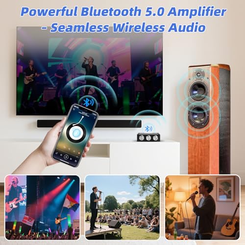 ZK-1002T Bluetooth 5.0 Stereo Amplifier Board, 200W HiFi 2.0 Channel Mini Audio Amp Module with Treble & Bass Control, AUX Input, DC 12V-24V for DIY Speakers,Home Audio ZK-1002T