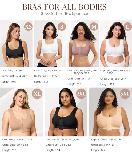 BRABIC Women Front Closure Post Surgery Compression Bras for Mastectomy Medium Beige