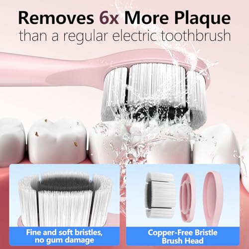 Sonic Electric Toothbrush with Light 4 Brush Heads for Adults and Kids, One Charge for 60 Days, Wireless Fast Charge, 3 Modes, Electric Toothbrushes（Pink）