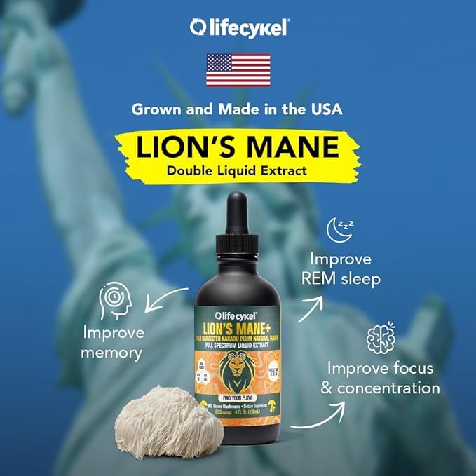 Life Cykel - Lion's Mane Mushroom Extract with Kakadu Plum - Brain Booster Nootropic for Memory, Focus & REM Sleep - Non-GMO, Organic Mushroom Tincture - 4 Fl Oz (60 Servings) 4 Fl Oz (Pack of 1)