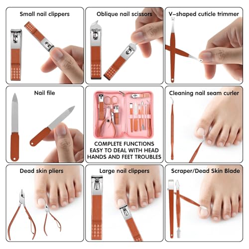 Manicure Set Personal Care, Nail Clipper Kit, Professional Nail Clipper Pedicure Set, Nail Tools with Luxurious Travel Case, Gifts for Men Women Family Friend, 16 Pieces (Pink) Pink