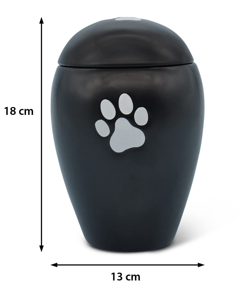 FeinKnick Devotional urn 1 liter for cats or dogs indoors and outdoors - handmade animal urn made of high-quality ceramic for dogs and cats in black with silver paw - weatherproof & for ashes - BeesActive Australia