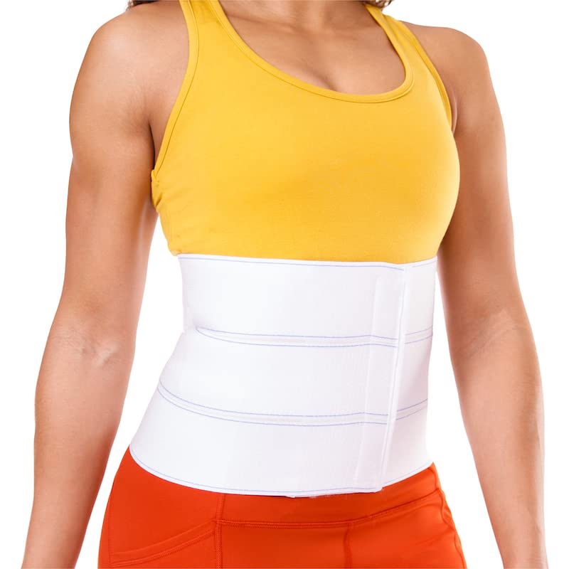 BraceAbility Abdominal Stomach Binder + Hernia Belt Replacement Pad Bundle - Post-Surgery Compression for Tummy Tuck, Hysterectomy Recovery - Includes Silicone Pad Cover (XL 9”)
