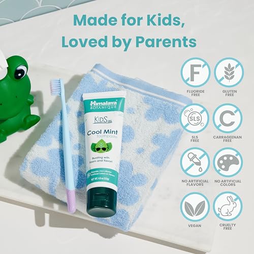 Himalaya Botanique Kids Fluoride Free Toothpaste, Cool Mint, 4 oz, 4 Pack 4 Ounce (Pack of 4)