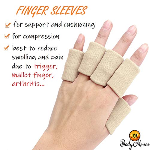 BodyMoves Finger Hot and Cold Ice Pack Plus Adult Finger Brace Splint Sleeve Thumb Support Protector Cushion Pressure Safe Elastic Breathable Stabilizers (Desert Sand) Desert Sand