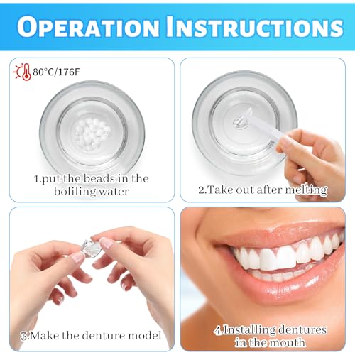 Tooth Repair Kit, Fake Teeth Replacement Kit - Moldable Thermal Fitting Beads for Filling Fix Missing and Broken Tooth or Adhesive Denture Fake Teeth