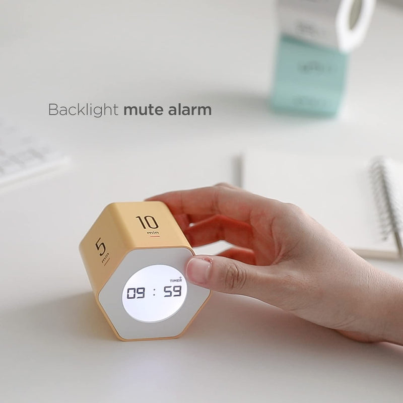 mooas Multi-Hexagon Clock Cube Timer, Digital Clock Time Timer, Pomodoro Timers, Backlit Display 12/24H Mode Count up & Countdown, Rotating Various time presets ideal for Classroom Gym Kitchen (White) White, Mint, Yellow