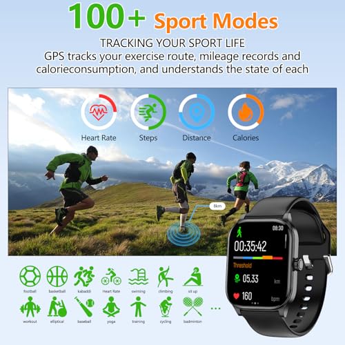 Smart Watch for Women Men, GPS Smartwatches with Heart Rate/SpO2/Sleep/Stress Monitor, 100+ Sports Fitness Watches, IP68 Waterproof Activity Tracker for Android/ iOS Phone (Black, 1.96"_GPS+Map) Black