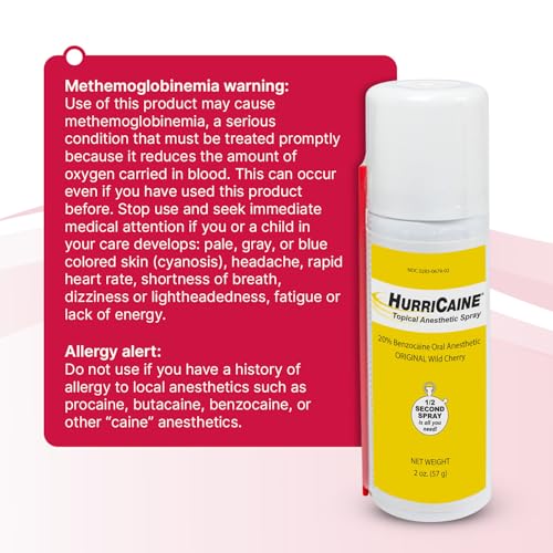 HurriCaine Fast-Acting 20% Benzocaine Oral Numbing Spray, Wild Cherry, 2oz