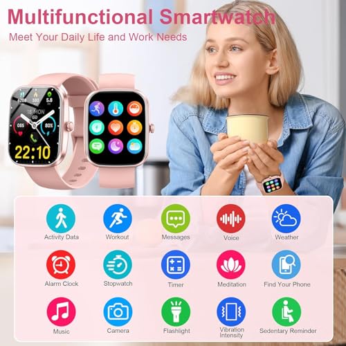 Fempoin Smart Watch, 1.96" HD SmartWatch, Touch Screen Answer/Make Call, IP68 Waterproof 100+ Sport Fitness Tracker, Activity Tracker with Sleep Monitor/SpO2/Heart Rate/Pedometer for Android iOS Gold Pink